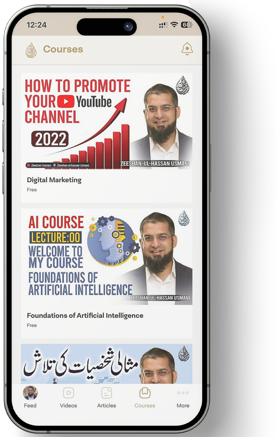 Zeeshan Usmani Official App showcasing structured courses, lectures, and strategic learning resources for professionals and students